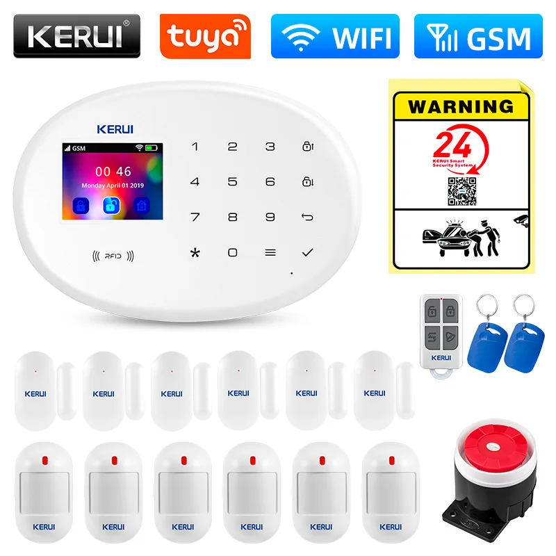 kit de sistema de alarme wifi gsm eletrodomestico protecao de seguranca tuya smart app suporte alexa com detector de sensor de movimento kerui w202 01