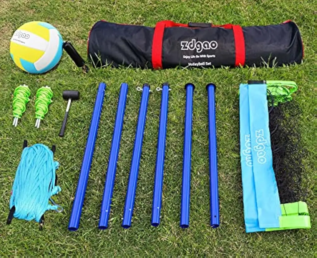 Adjustable Portable Volleyball Net Set with Ball, Pump & Carry Bag for Backyard Beach Lawn Games