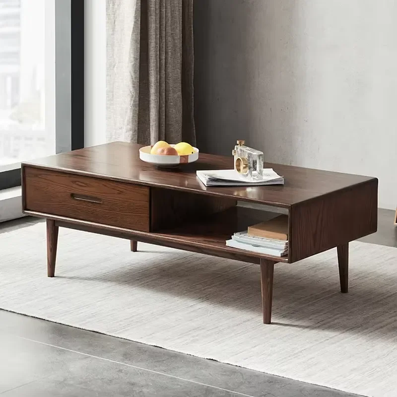 Mid Century Modern Minimalist Solid Oak Wood Square 2 Drawers Nordic Storage Coffee Table Home Furniture