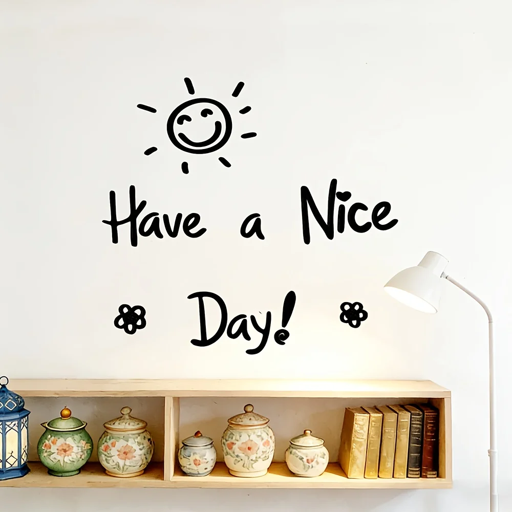 1pc Have a Nice Day Sun Smiley Flower Wall & Window Decal,Self-Adhesive Sticker,Perfect for LivingRoom, Bedroom,Entryway, Mirror