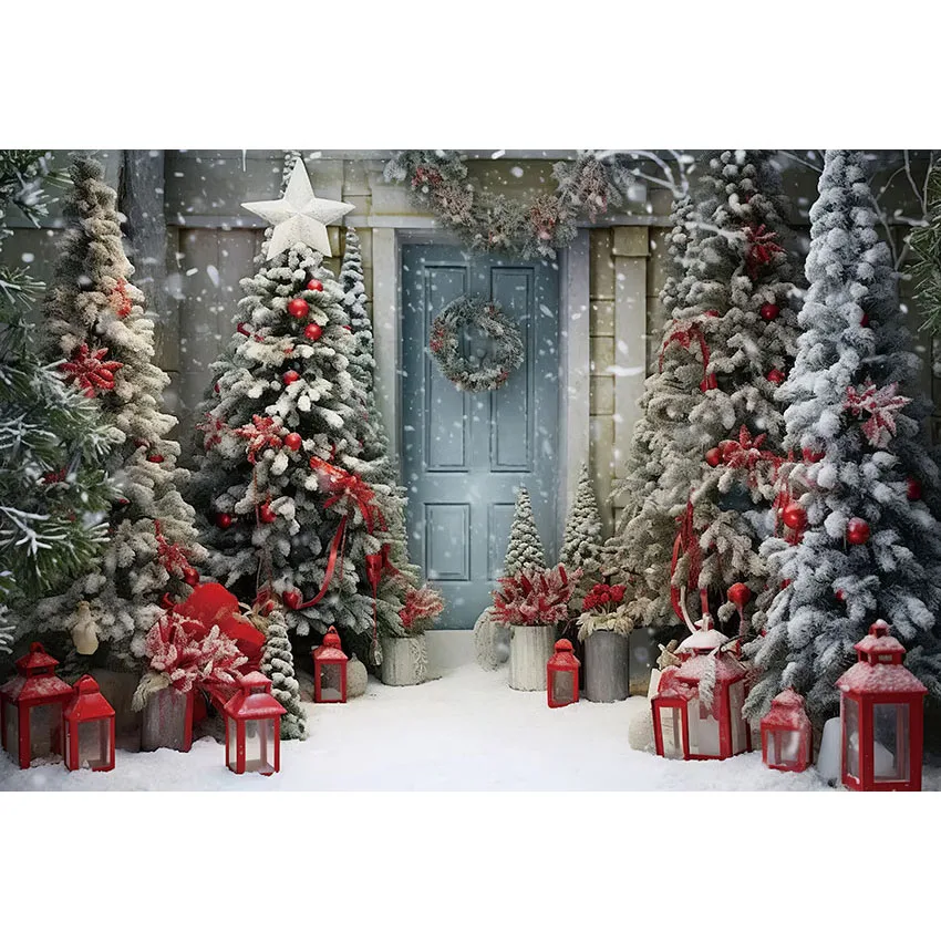 Mehofond Christmas Backdrop Winter Outdoor Snowy Candy House Xmas Tree Portrait Photography Background Photo Studio Photozone