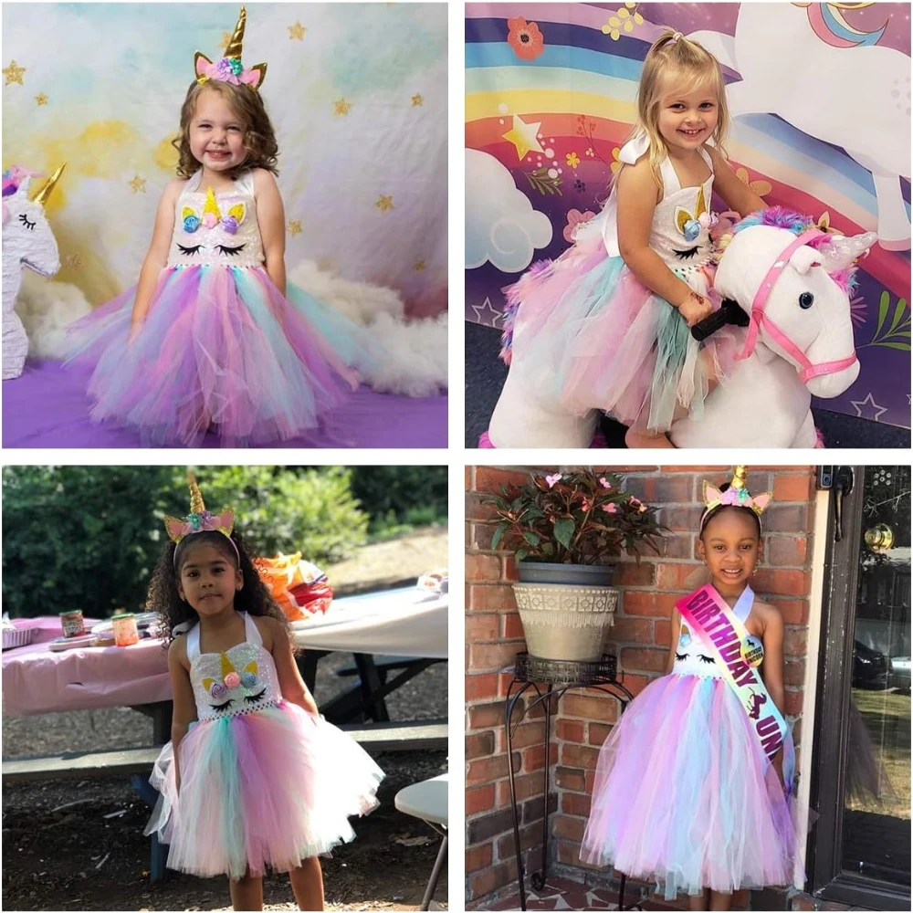 Tutu Dreams Handmade Sequin Unicorn Dress for Girls 3-6 with Headband Birthday Dance Party Dresses, Surprise Girl Christmas Gift