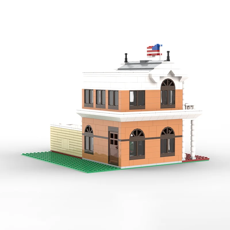 Blocos de Construção Moc de Vista de Rua da Cidade, Modelo de Arquitetura Americana, Tecnologia de Construção, Blocos Modulares, Brinquedo de Construção, Presente