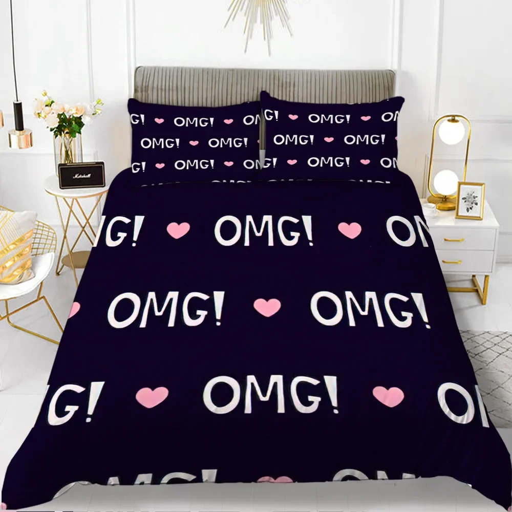 Love Theme Duvet Cover Heart Shape Romantic Letters Pink Flower Polyester for Women Men Couples Gifts for room Decoration King