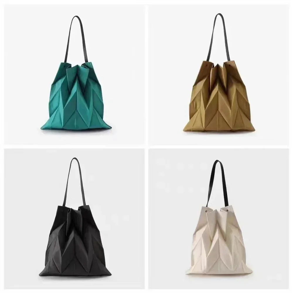 Tas Tote Berlipat Geometris Korea Tas Bahu Kanvas Kapasitas Besar Wanita Tas Tangan Belanja Bergaya dengan Desain Lipat Unik
