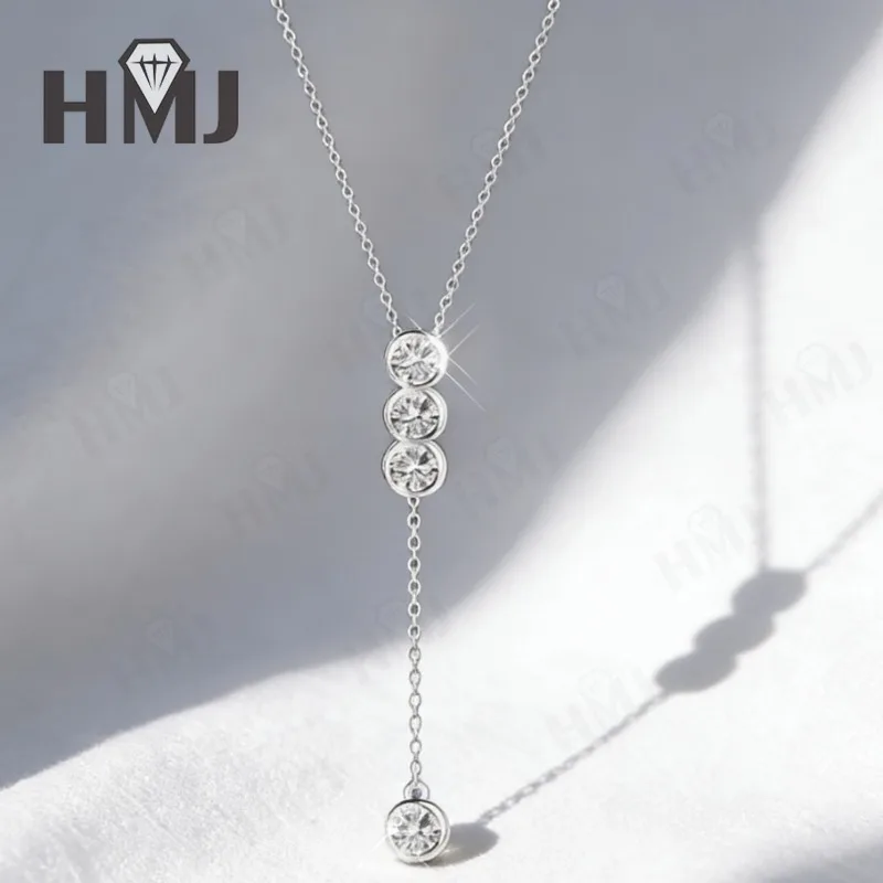 Classic Bubble Necklace D Color Round Moissanite Diamond S925 Silver Plated Dainty Chain for Enegament Party Daily Perfect Gift