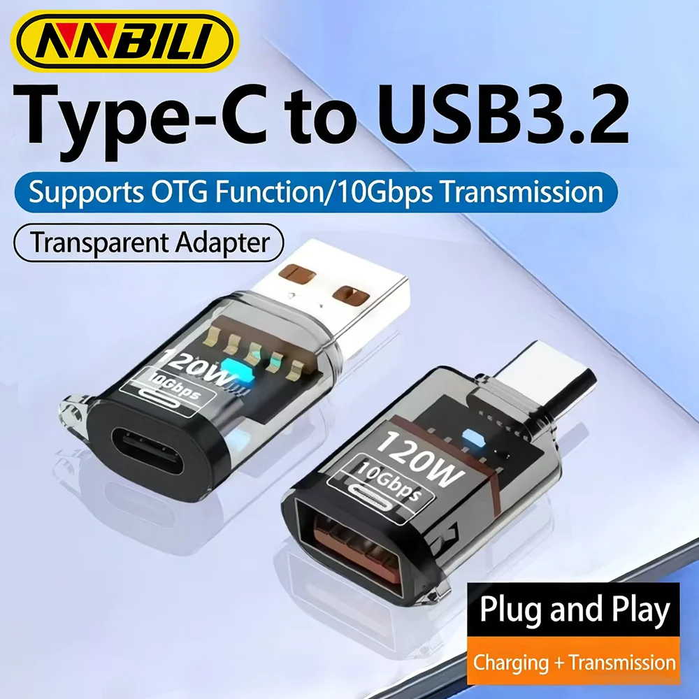 Image of NNBILI 120 W Schnelllade-USB3.2-zu-Typ-C-Adapter OTG 10 GB Hochgeschwindigkeits-Datenübertragung für PC Tablet Xiaomi Huawei USB-C-Konverter
