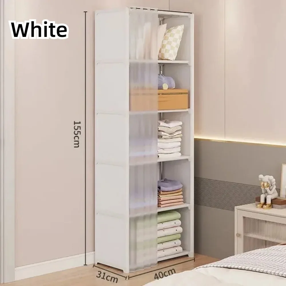 Multi-aver Storage Rack Dustproof WardrobeStorage Cabinet with Door Curtain Multi Layer Large Capacity Clothing Storage Cabinet