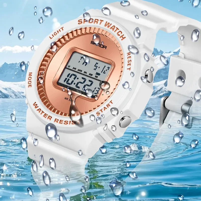SANDA 남성용 디지털 시계 세련된 스포츠 손목시계 다기능 발광 스톱워치 카운트다운 방수 학생 전자 시계