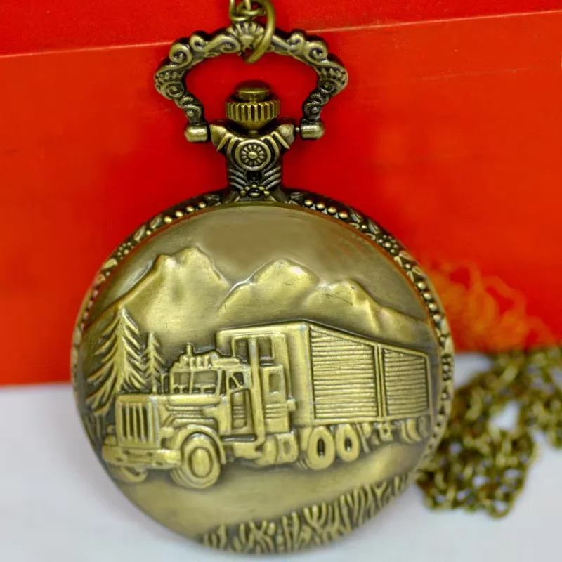 

Hot sale truck pocket watch factory direct large small truck retro pocket watch with necklace 8156