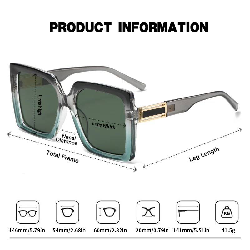 JUNCTURE نظارات شمسية مربعة أنيقة للنساء، نظارات شمسية بإطار كبير متدرج للسيدات، هدايا العطلات، نظارات شمسية للنساء