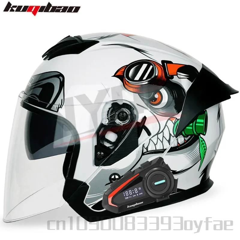 KUQIBAO Motorcycle Bluetooth Helmet Dual Lens Half Helmet Four Seasons Universal motorbike helmet Casco Moto