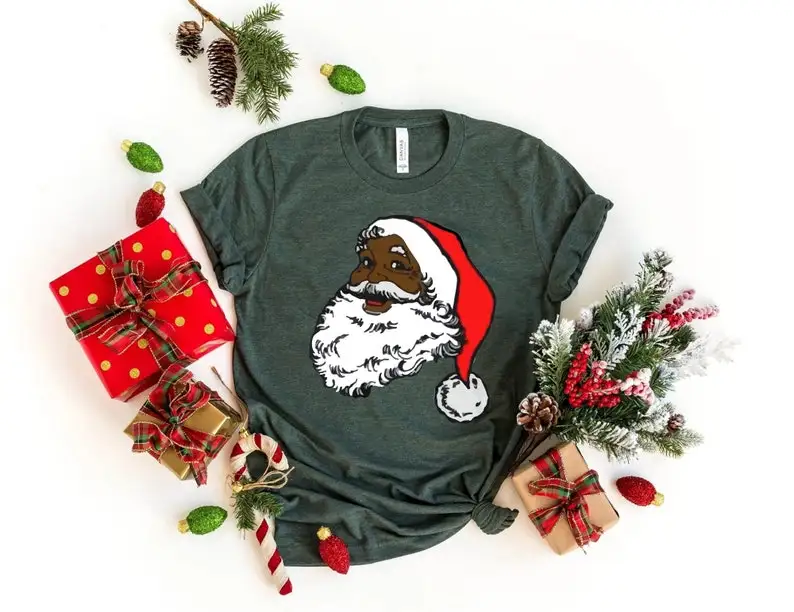 Cool Creative Black Santa Claus Trending Tee Christmas African American Xmas Gift Unisex Casual All-match Graphic Tshirts