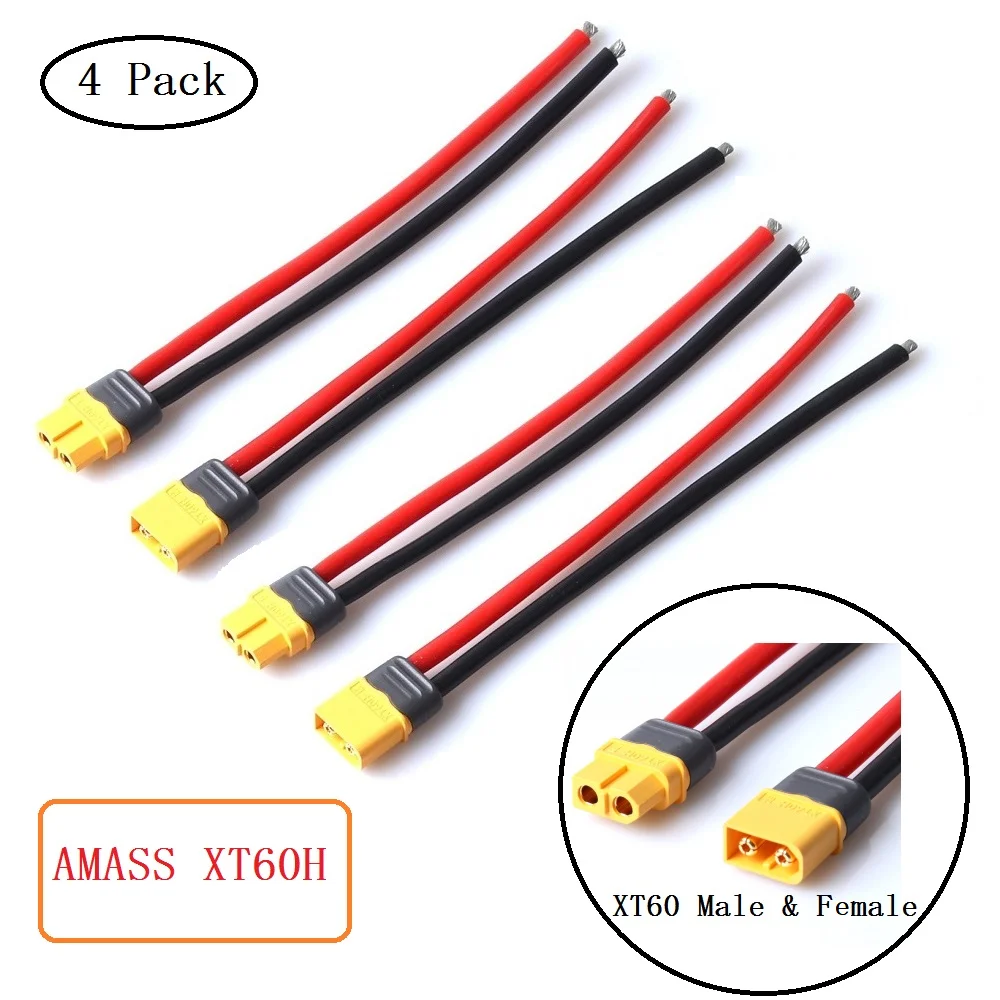 AMASS XT60 XT60H 병렬 배터리 커넥터, 12AWG 케이블 연장, DIY 암수 배터리 케이블, 150mm