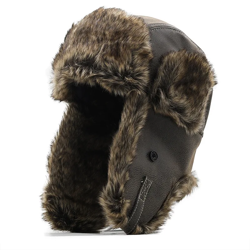 Leather Thickening Ushanka Men's Winter Warm Ear Protection Pilot Hat Amazon Foreign Trade Snow Hat