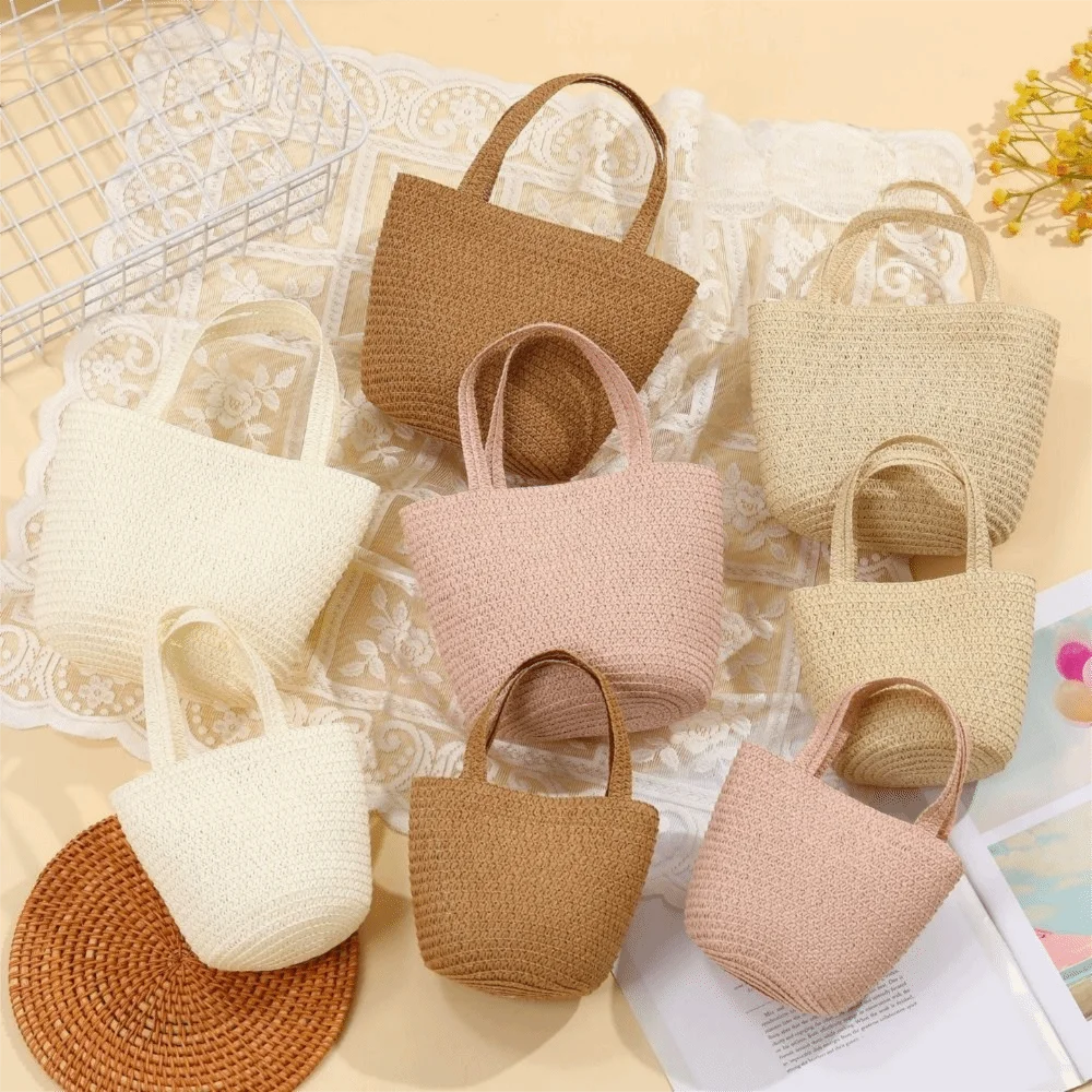 Creative Weaving Girl Handbag Multicolor Two Size Mini Hand Bag Beach Use Coin Bag Versatile