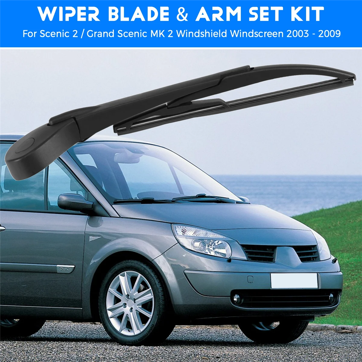 Rear Wiper Blade & Arm Set Kit for Renault Scenic 2 / Grand Scenic MK 2 Windshield Windscreen 2003 - 2009