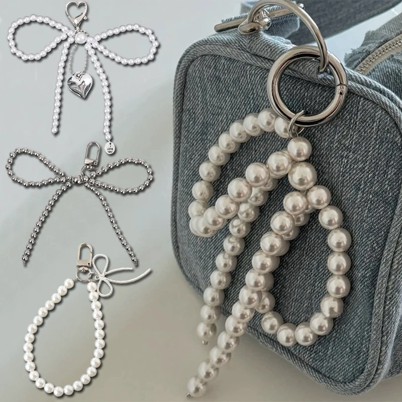 1PC Handmade Shoes Clip Double Layered Pearl Bead Bowknot Charm Shoe Buckle Decoration Bag Pendant Bow Key Chain Accessories