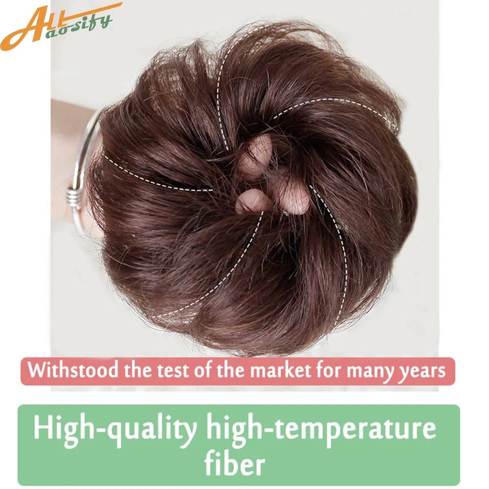 Allaosify Synthetic Hair Bun Women\'s Natural Curly Messy Bun Hairpieces Hair Extensions Pink Red Black Chignon With Rubber Band