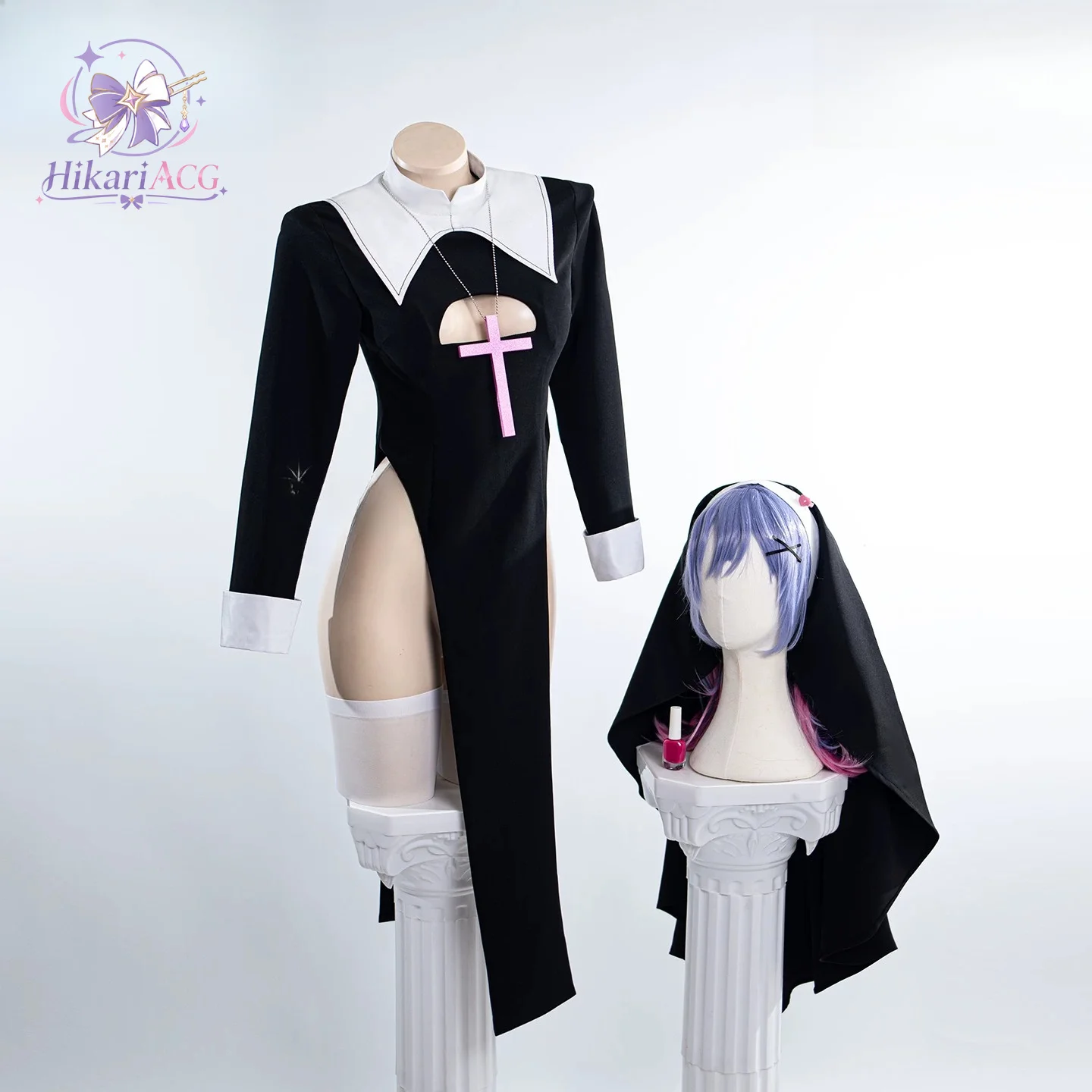 Anime Game Outfit：Vocaloid Rabbit Hole Miku Nun Cosplay Costume Rabbit Hole Nun Dress Women Full Set Anime Role Play Outfit