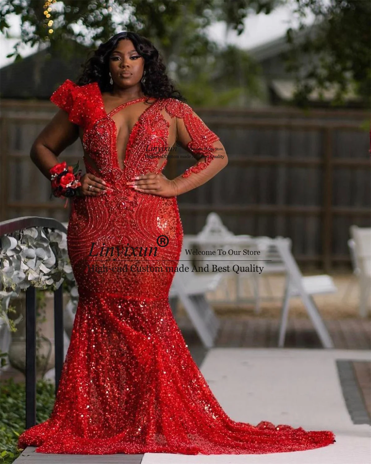 Glitter Sequin Mermaid Prom Dress by Gold