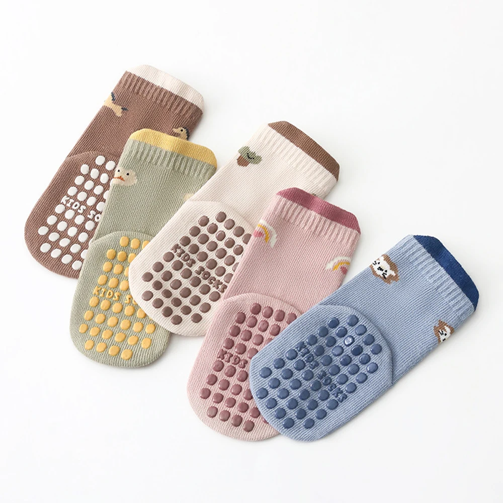 5 Paar Rutschfeste Babysocken mit Cartoon-Tiermuster, Kindersocken zum Laufen, Trampolinsocken, Bodensocken – Detail 7