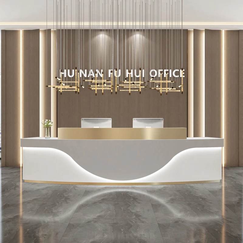 Customized.Luxury Beauty Salon Customize Size Front Desk Half Round Curved Hotel Reception Desk With Led Light for Sale