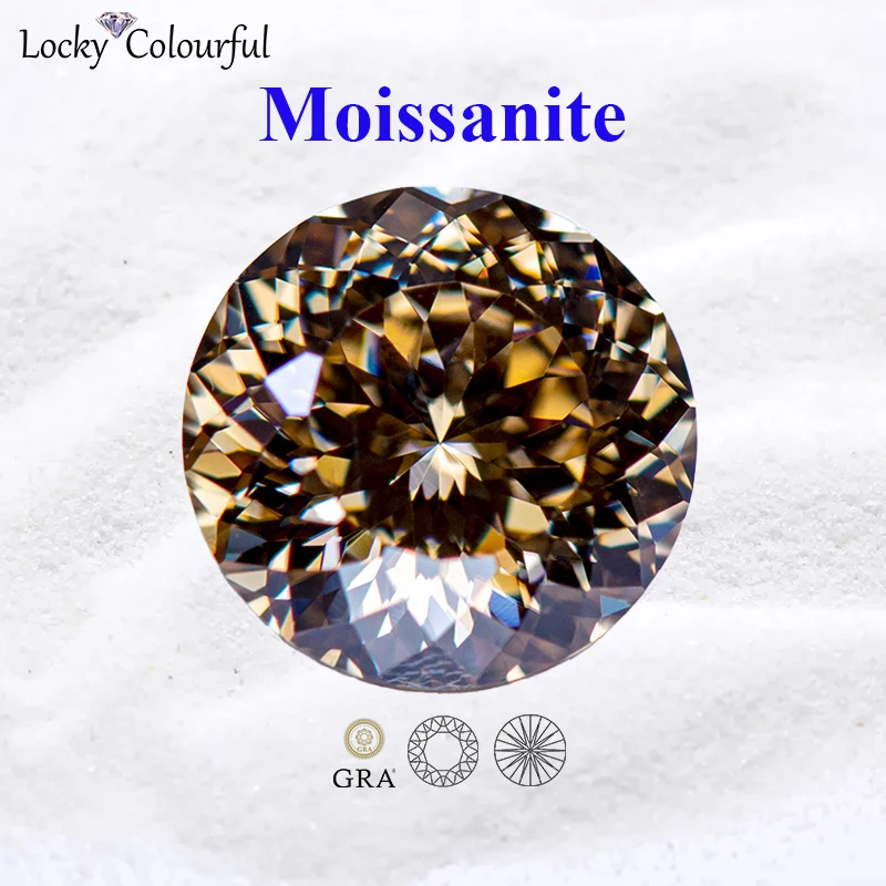 

Moissanite Round Shape 100 Faces Cut Champagne Color VVS1 Bead for Charms DIY Jewelry Making Rings Material with GRA Certificate