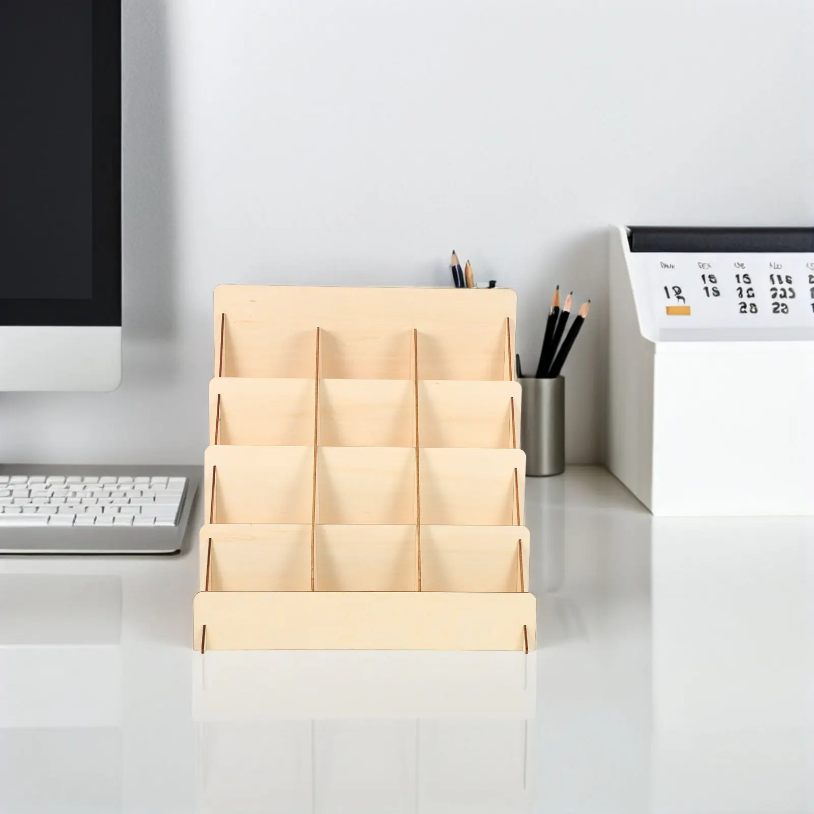 Wooden 4-Tier Greeting Card Display Rack Wood Card Organizer Postcard Stand Wood Tiered Display Storage Rack Business Office