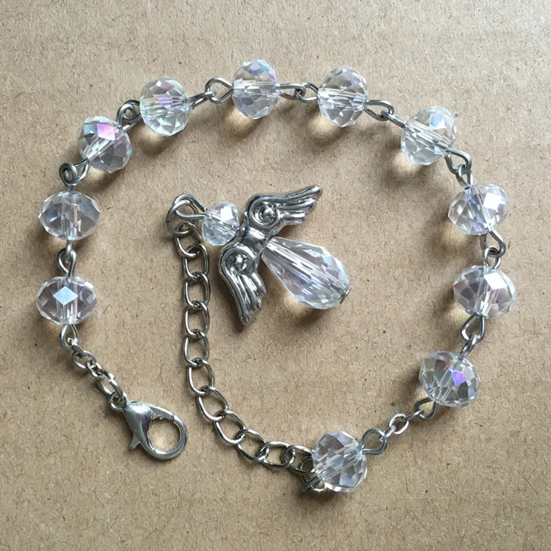 8 قطعة/الحزمة AB طلاء 6*8 مللي متر سوار مسبحة كريستال ، الإسورة الدينية ، سوار كريستال مع قلادة جناح الملاك #5