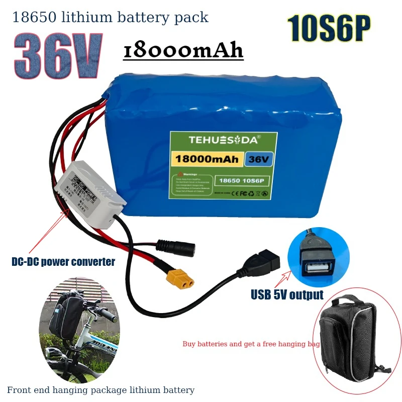 36V18Ah 18650 Lithium Battery Pack 10S6P Electric Scooter/battery Car/scooter Battery  Portable and Carryable  Free Hanging Bag