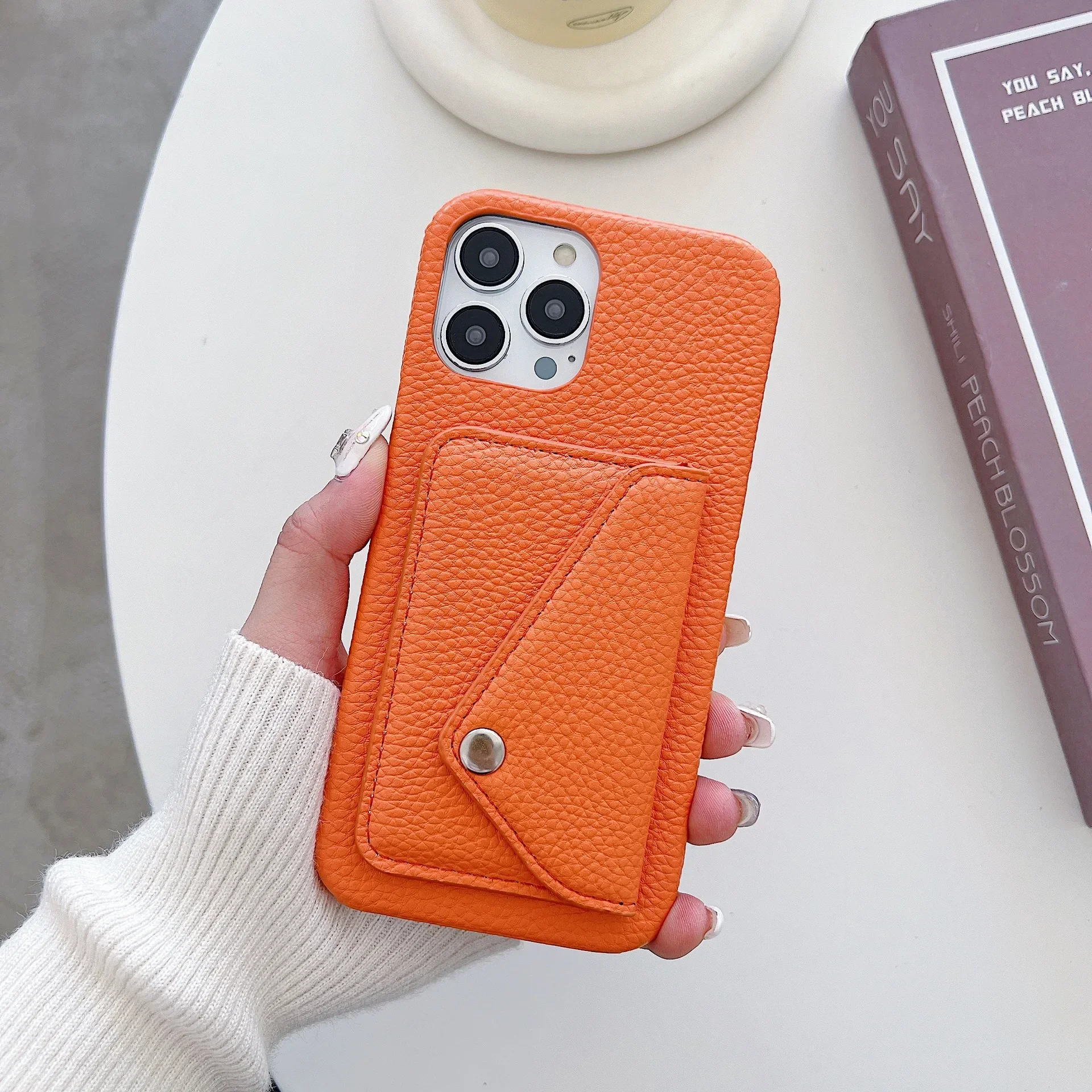 

The New Model Is Suitable for iPhone 15promax Lychee Pattern Card Case 14plus Card Holder 12 13pro Full Set 11 Protection Cover