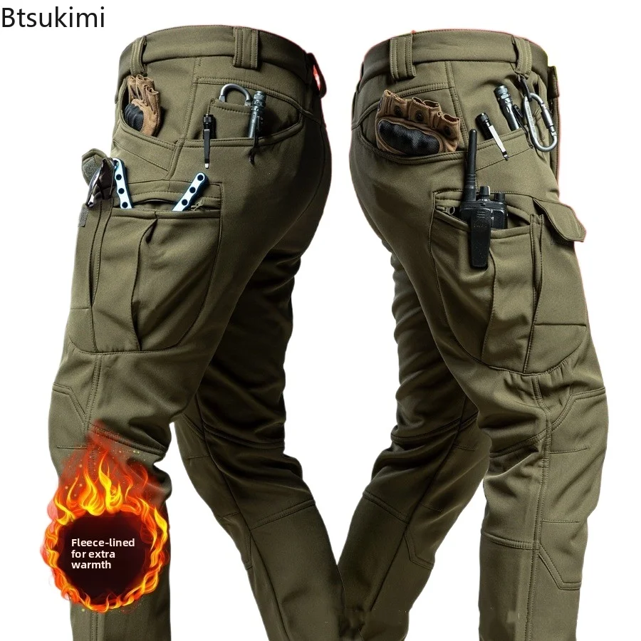 New Outdoor Soft-shell Men's Tactical Work Pants Winter Insulated Thickened Windproof and Waterproof Fleece-padded Warm Pants