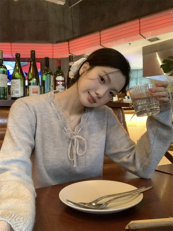 

Korean Sle Bla Cheese Dstring Hooded Sweater Versatile Soft Comfortable Autumn Winter Women's round Ne Long Sve Top