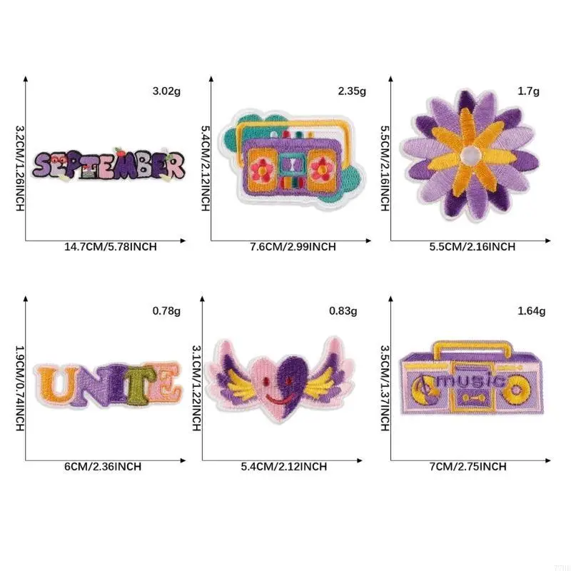 

77HE Fashionable Embroidered Applique Set of 6 Lovely Letter Theme Design Great for Designers Tailor and Craft Enthusiasts