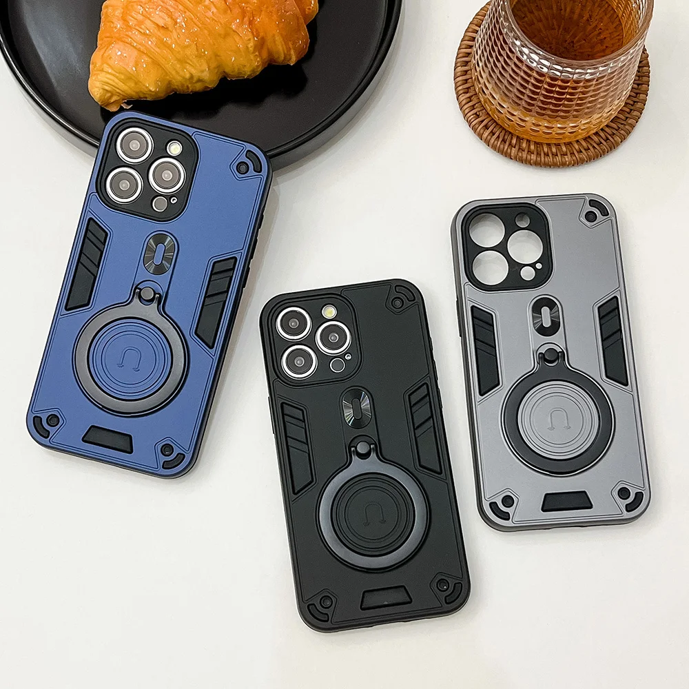 Magnetic Ring Kickstand Phone Case For Apple iPhone 16 15 14 13 12 Pro Magnet Mount Shockproof Cover Anti-Drop Protective Shell