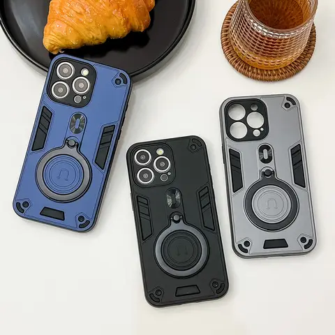 Magnetic Ring Kickstand Phone Case For Apple iPhone 16 15 14 13 12 Pro Magnet Mount Shockproof Cover Anti-Drop Protective Shell