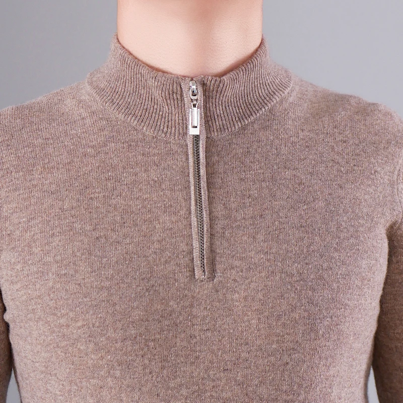 100% cashmere sweater men's semi high neck zipper knitted sweater new base