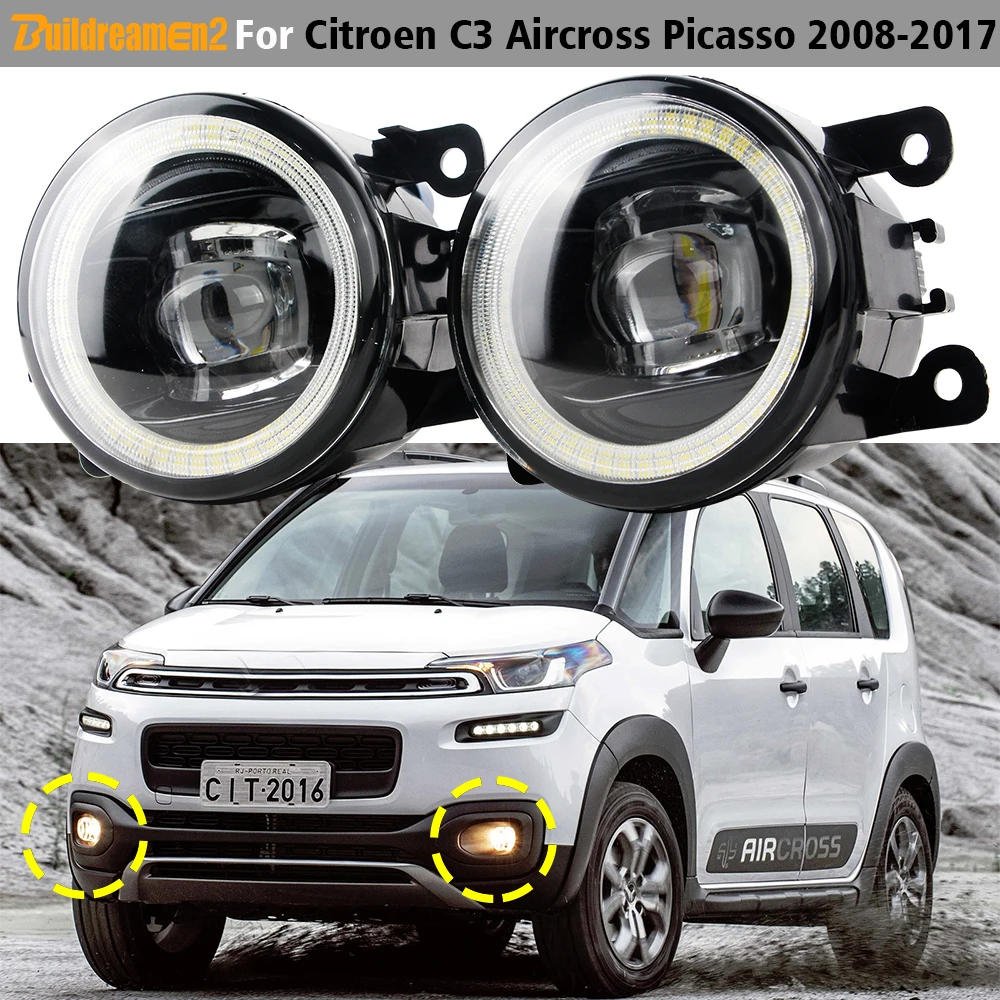 2 X 30W 6000LM Car Angel Eye LED Fog Light DRL Daytime Running Lamp Accessories H11 For Citroen C3 Aircross Picasso 2008-2017