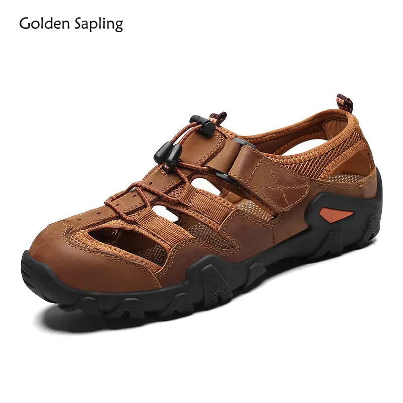 Golden Sapling Summer Shoes Men Genuine Leather Sandals Retro Outdoor Shoe Lightweight Men's Sandals Classics Leisure Beach Shoe