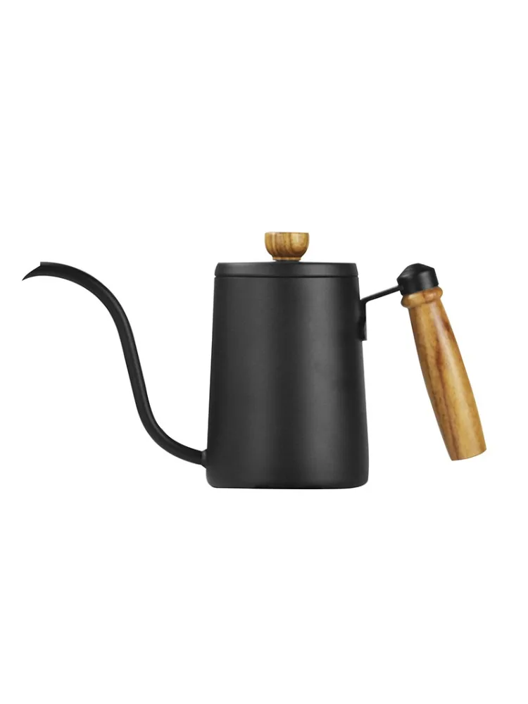 

Керамическая капельница для кофе с деревянной ручкой и длинным носиком.