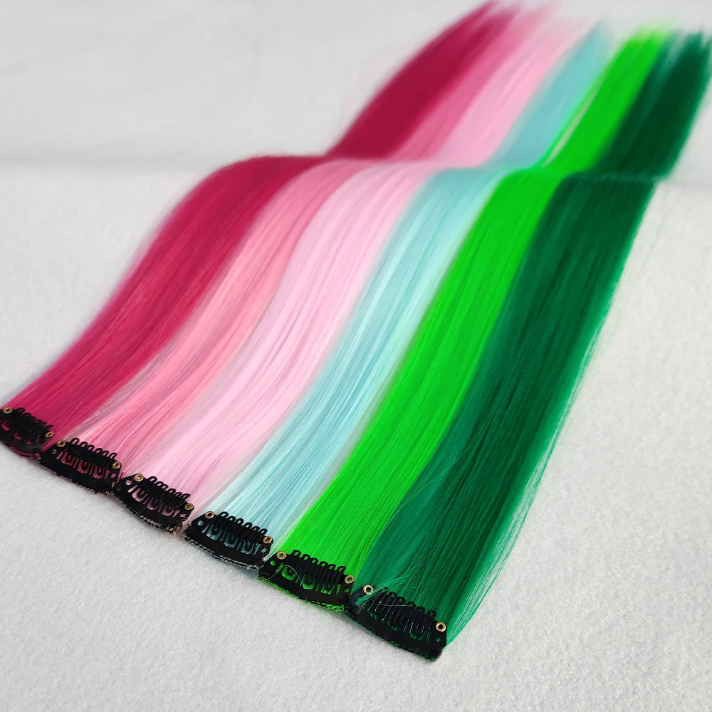 Highlights Clip On Hair Rainbow Synthetic Clip In Hair Extensions Ombre Colored Clip Hairpiece Colorful Clip Hair accessories