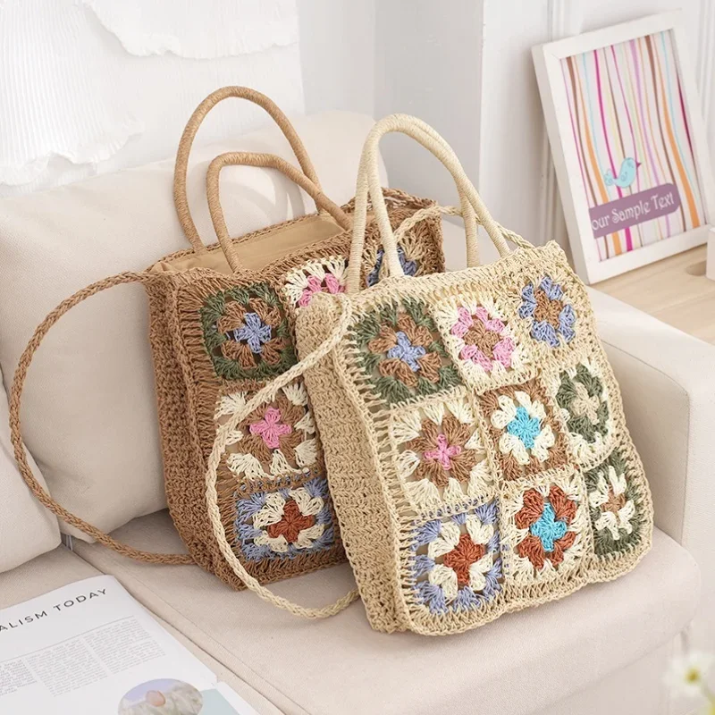 

1pc Hand-knitted Bag, Bohemian Crocheted Hollow Shoulder Bag, Beach Bag For Summer Beach Vacation, Mommy Bag