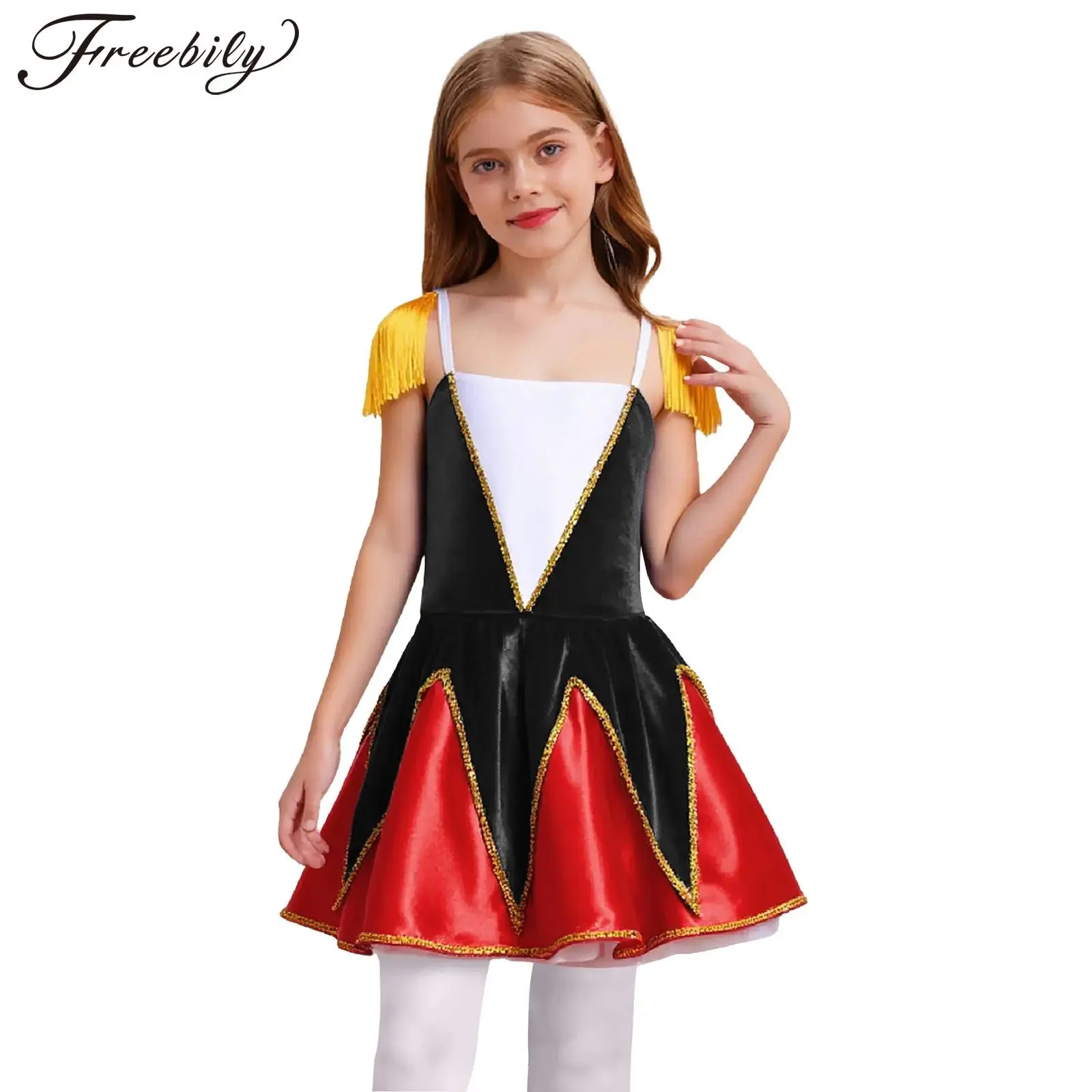 

Kids Girls Cosplay Halloween Honour Guard Costume Parade Show Velvet Tutu Dress for Marching Drum Major Band Chorus Costumes
