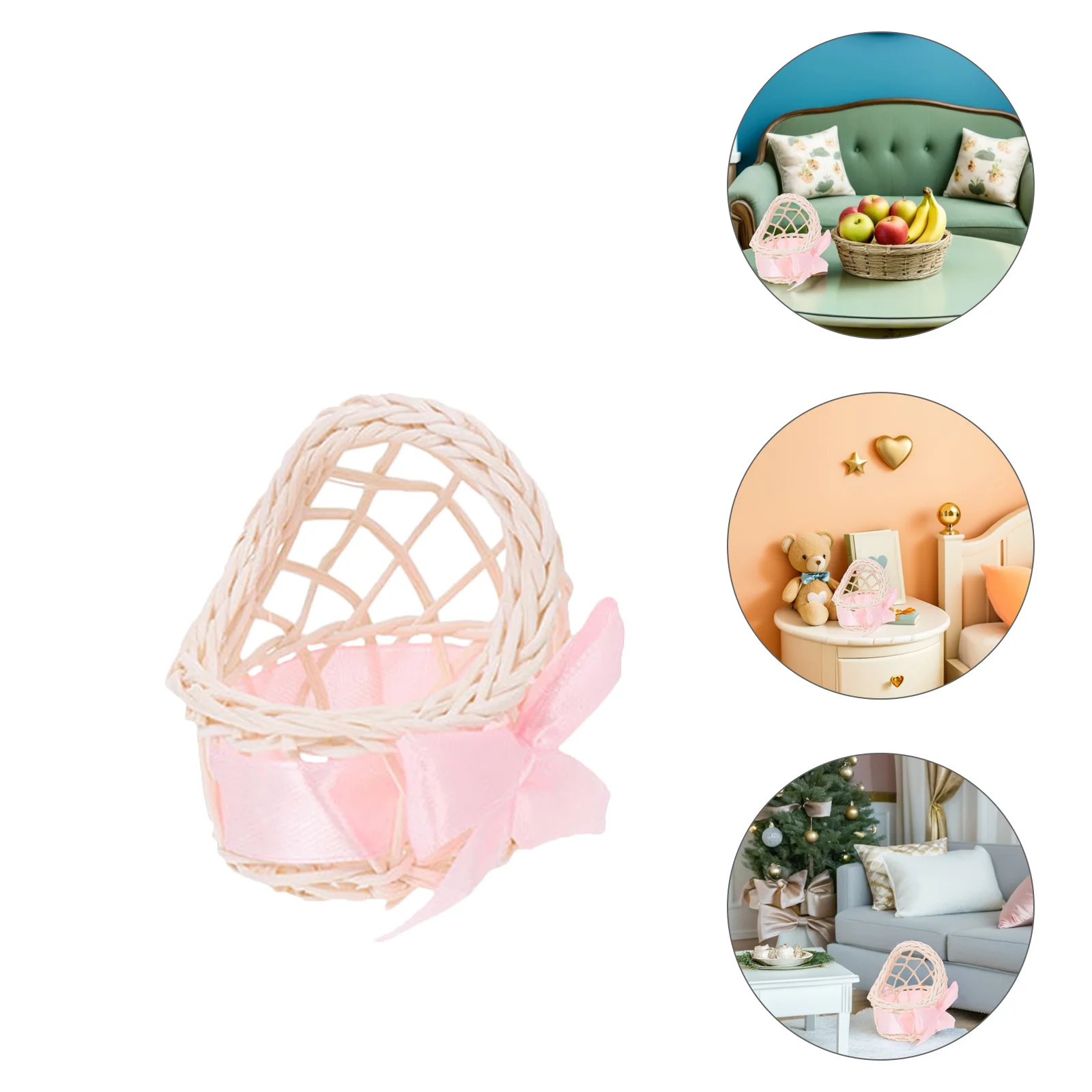 

6pcs Miniature Resin Storage Basket Ornament Storage Basket For House Mini Home Ornament Kids Room Decor Accessory