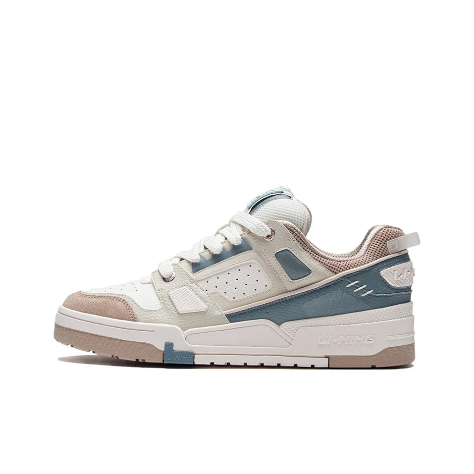 Li Ning Journey Synthetic Leather Slip Resistant Abrasion Resistant Low top Skateboard Shoes Men's White Gray Green AGCR297-7