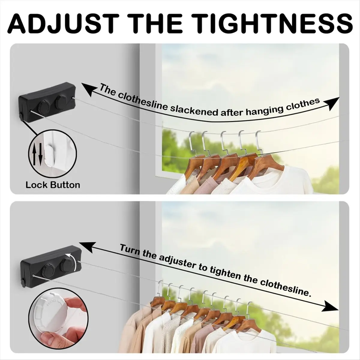 NEW Retractable Clothesline - Heavy Duty 44lb Dual 304 Stainless Lines,16.7ft Anti-Sag Design for Indoor/Outdoor Use