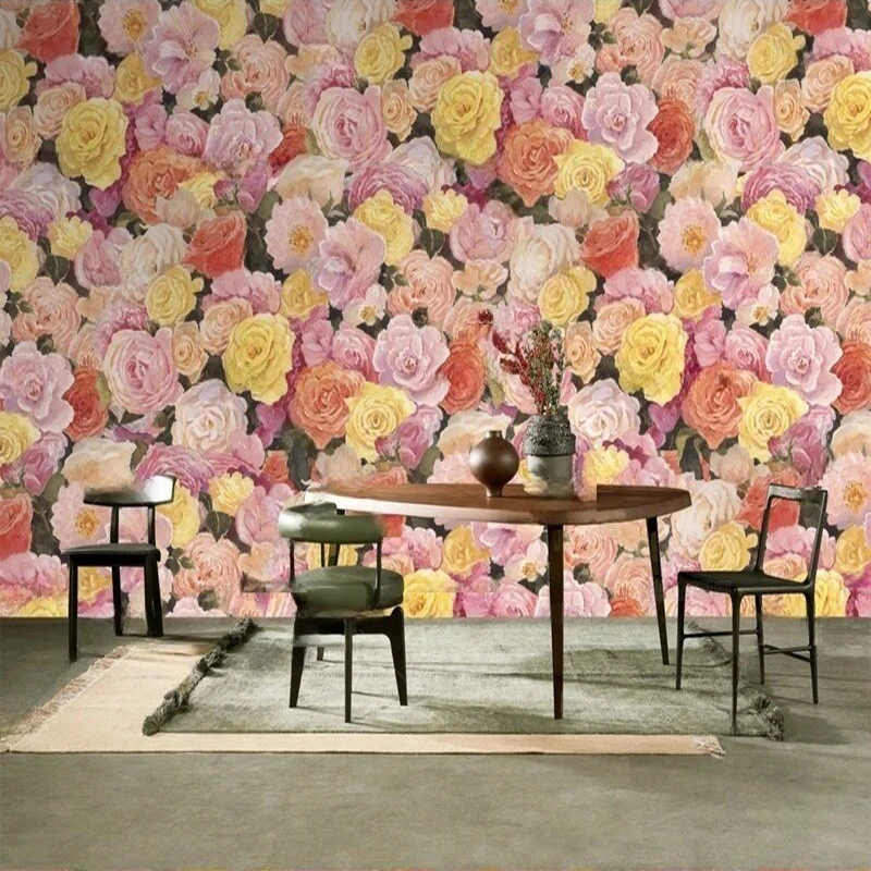 MU8915 Nordic A colorful flower banquet TV sofa bedroom background wall paper mural