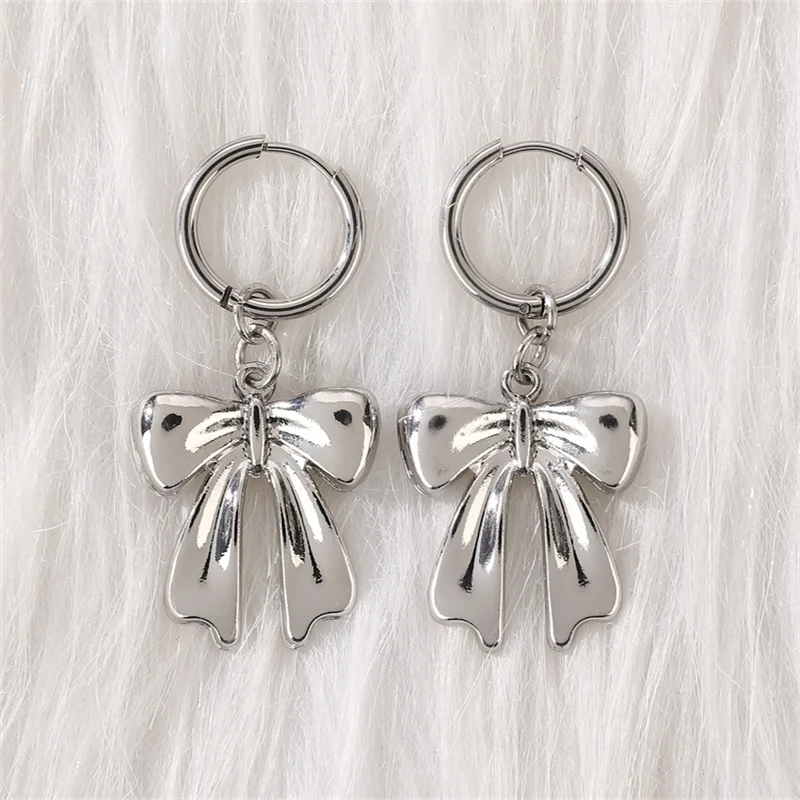 Y2k Bowknot Drop Earrings Silver Color Little Cute Women Fashion Earrings Girls Gift Earrings Birthday Party Women Jewelry