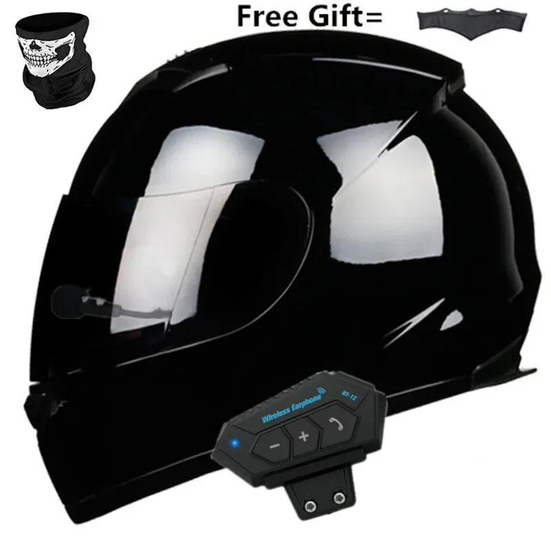 

Full Face Bluetooth-Compatible Motorcycle Helmet Motorbike Casco Moto Cool Flip up Lens Black CE DOT Certified